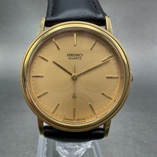 Seiko Watch Unisex 32mm Champagne Dial Gold Tone Round 5931-7020 New Battery0