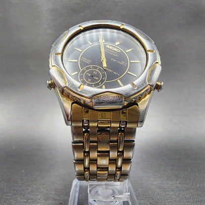 Seiko Chronograph Watch Men 39mm Black Dial Gold Tone Alarm 8V20-7000 PARTS
