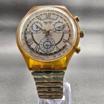 Swatch Chronograph Clocher Watch Men Champagne Dial Date SJC400 New Battery5