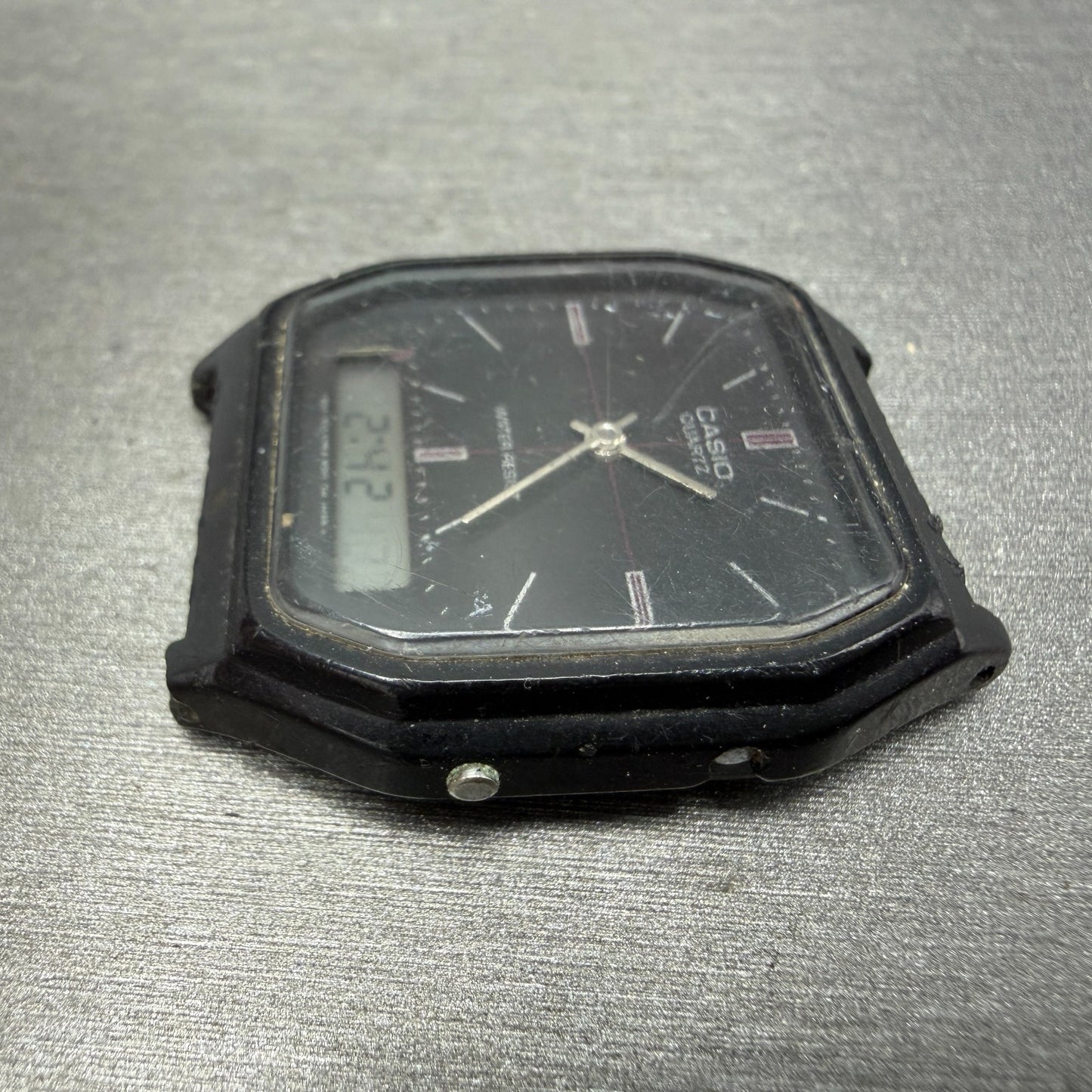 Casio AQ-8W Watch Men 33mm Analog Digital Black Octagon LCD VTG PARTS5