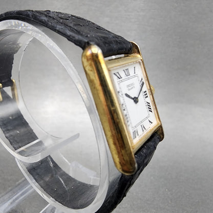 Seiko Tank Watch Women 18mm White Dial Gold Tone Rectangle 2c205019 New Battery3