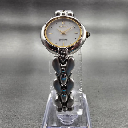 Seiko Exceline Watch Women 20mm MOP Dial Silver Tone Round 4N20-1060 New Battery5