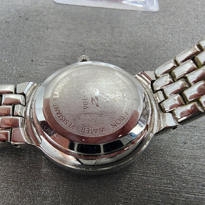LZ Watch Women 25mm White Dial Silver Tone Ruby Bezel Diamonds Fine Plat New Bat9