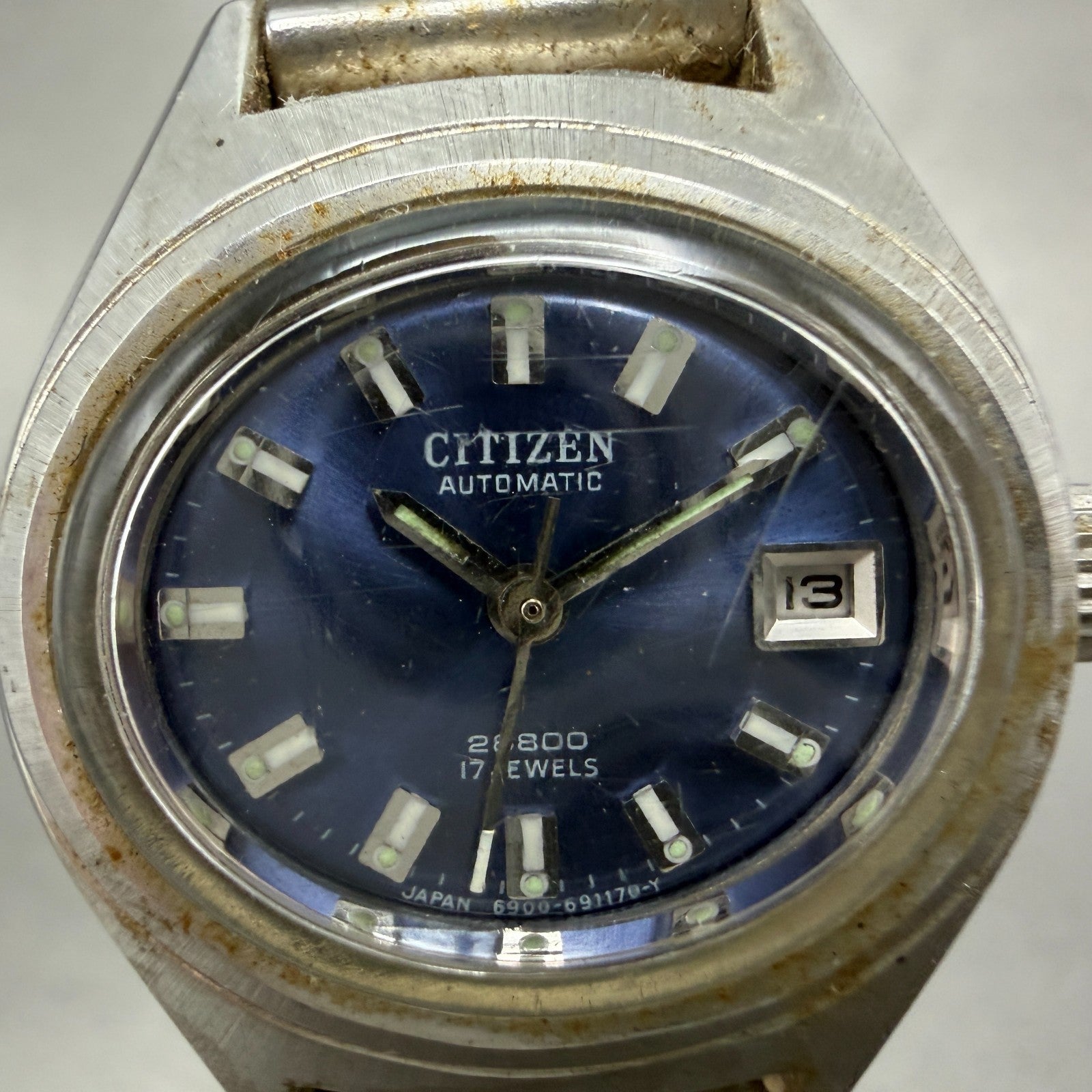 Citizen Automatic Watch Women 26mm Blue Dial Silver Tone Date 4-0690672 Runs1