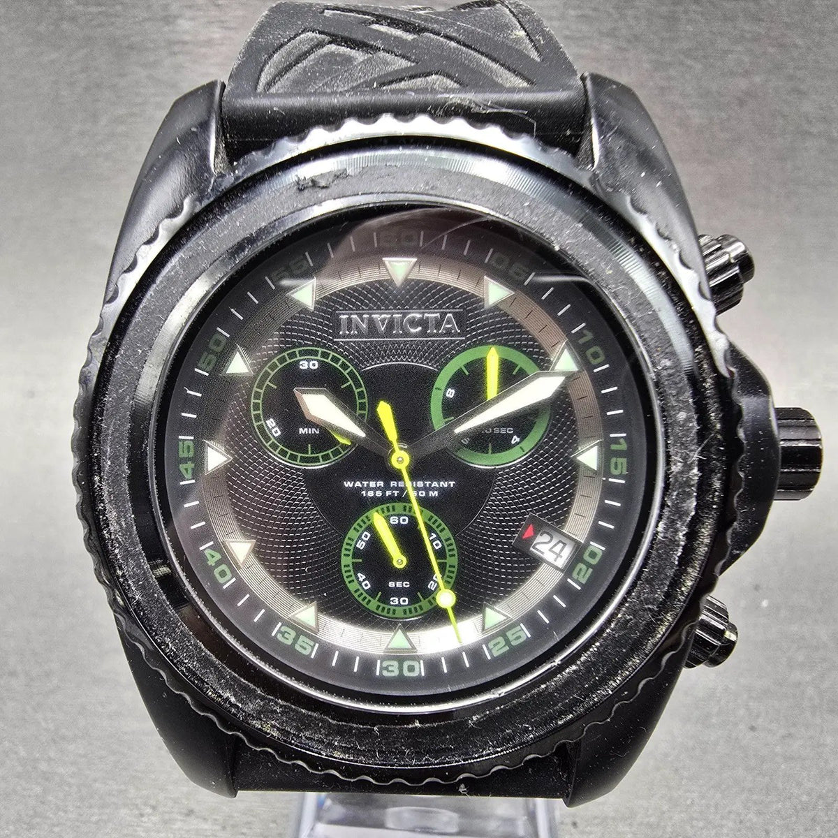 Invicta Yellow Adrenaline Chronograph Watch Men 49mm Black Dial Black Tone Runs0