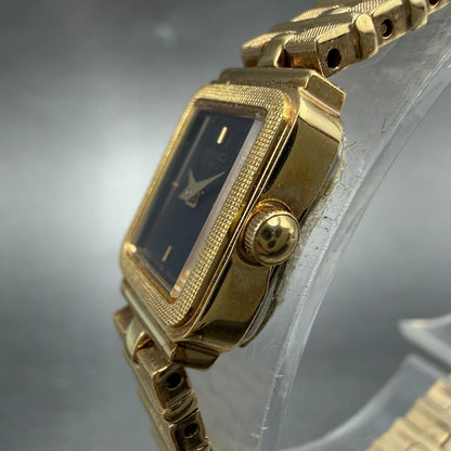 Seiko Watch Women 13mm Black Dial Gold Tone Rectangle 1E20-5689 New Battery NOS2