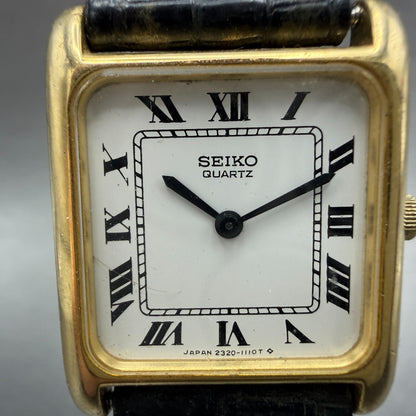 Seiko Tank Watch Women 22mm White Dial Gold Tone Rectangle 2320-5649 New Battery1
