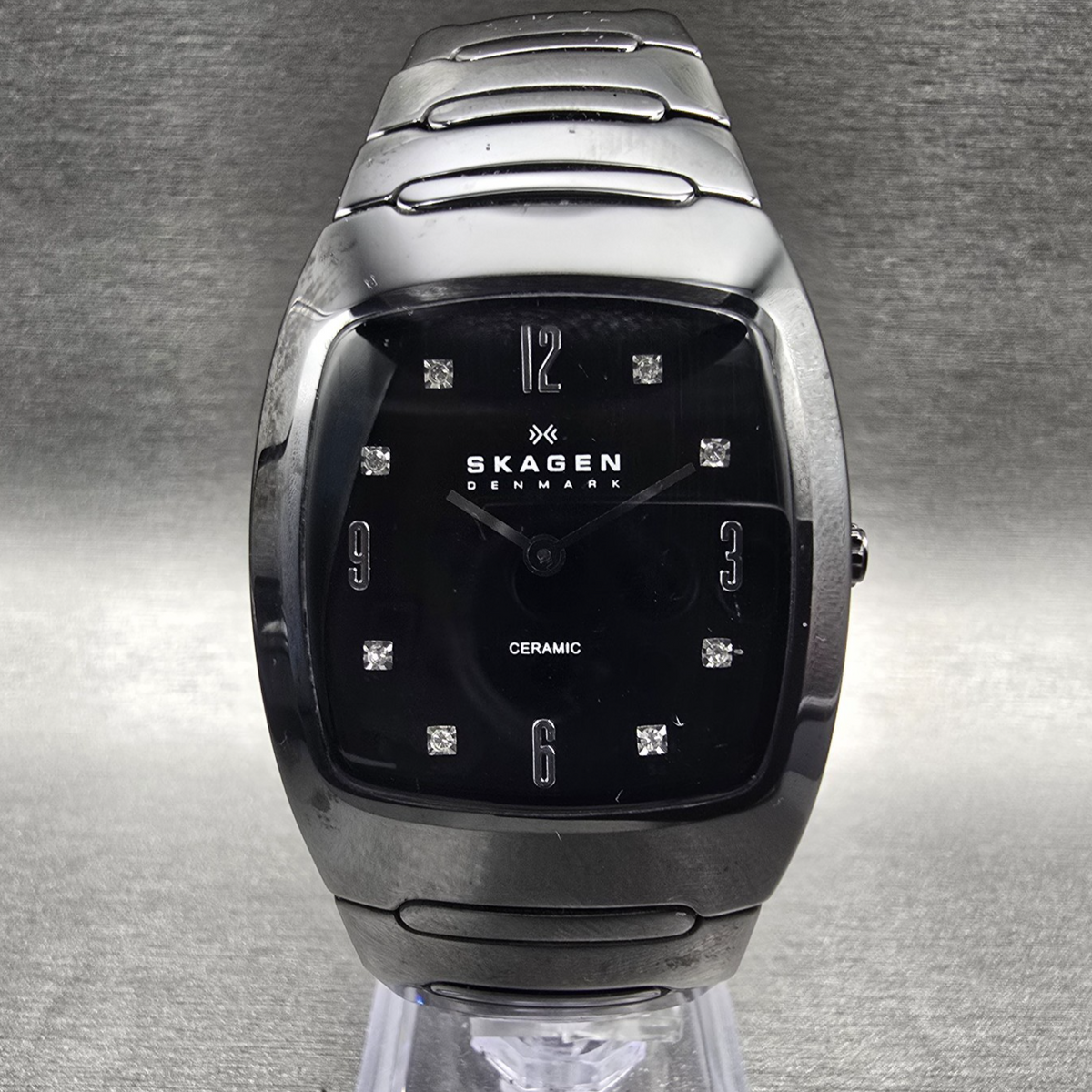 Skagen Watch Women 33mm Black Dial Black Ceramic Rectangle 914SBXC New Battery0