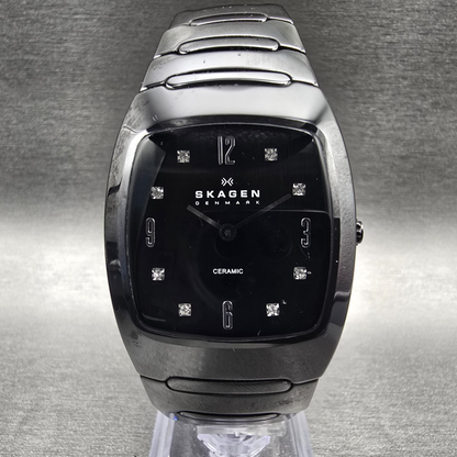 Skagen Watch Women 33mm Black Dial Black Ceramic Rectangle 914SBXC New Battery0