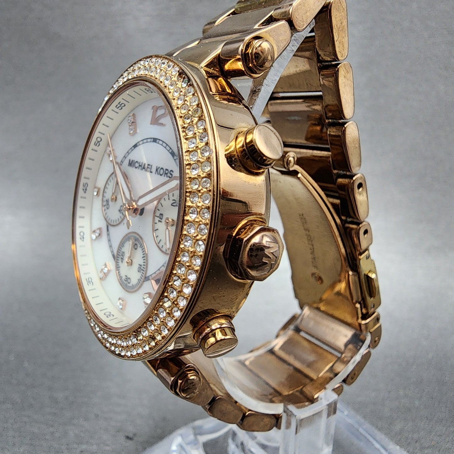 Michael Kors Parker Watch Women 39mm MOP Dial Rose Gold Tone Daydate New Battery2