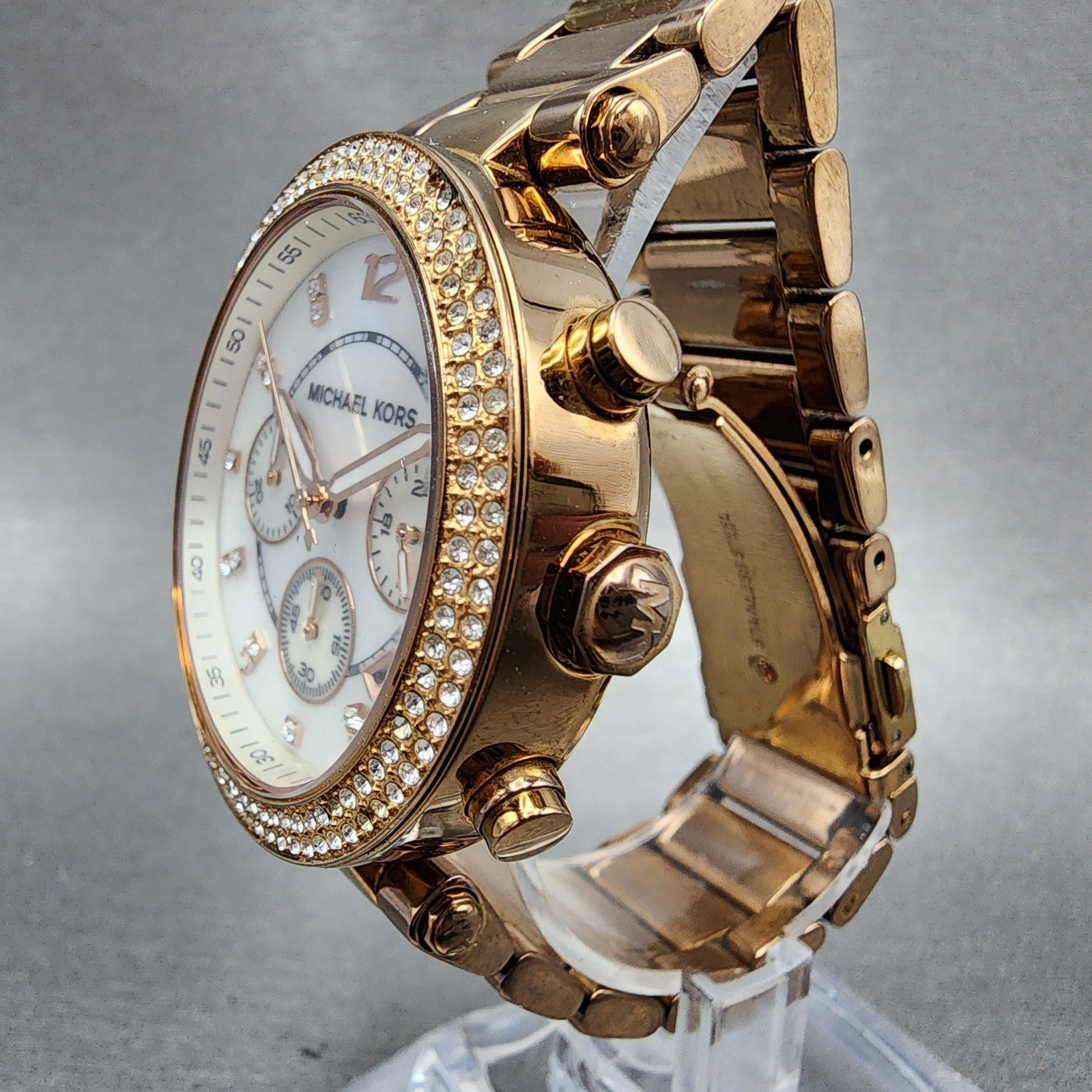 Michael Kors Parker Watch Women 39mm MOP Dial Rose Gold Tone Daydate New Battery2