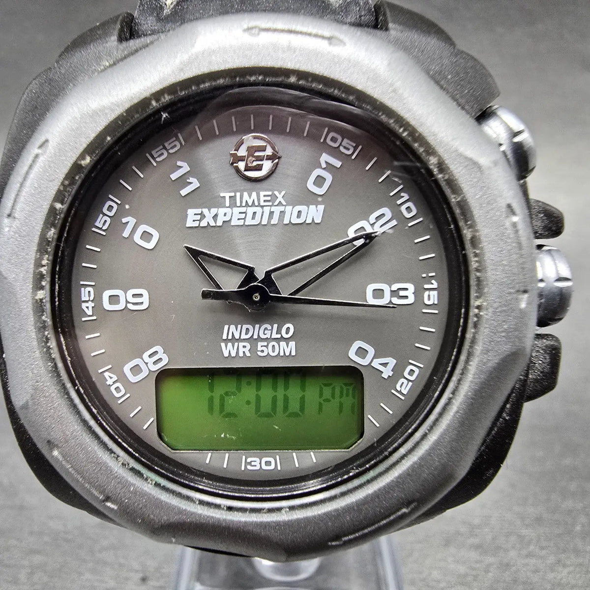 Timex Expedition Watch Men 41mm Gray Dial Black Analog Digital Alarm Chrono Runs0