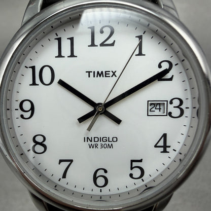 Timex Easy Reader Watch Men 35mm White Dial Silver Tone Round New Battery ABC1
