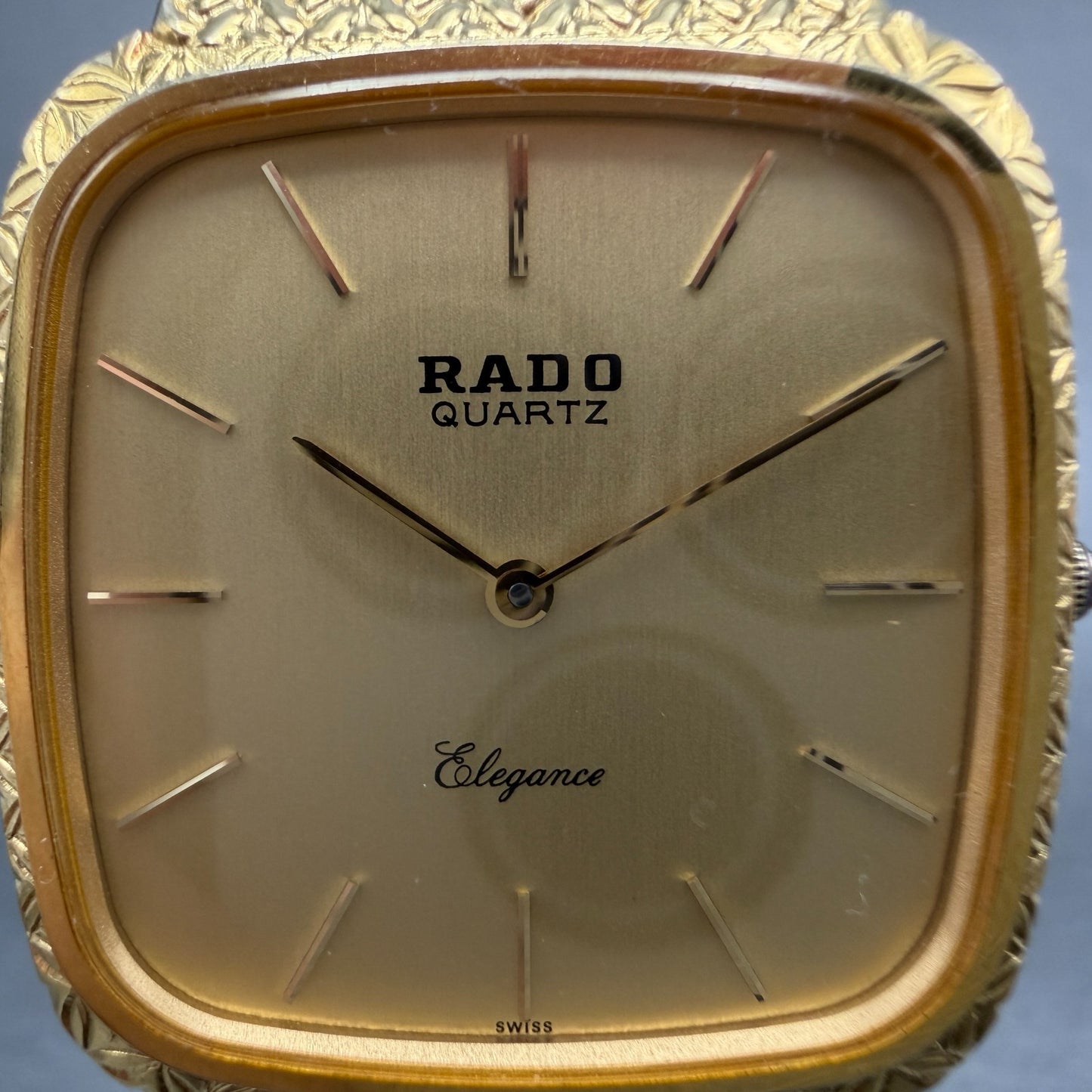 Rado Elegance Watch Men 30mm Gold Dial Gold Tone Rectangle 128.9005.2 New Batt1