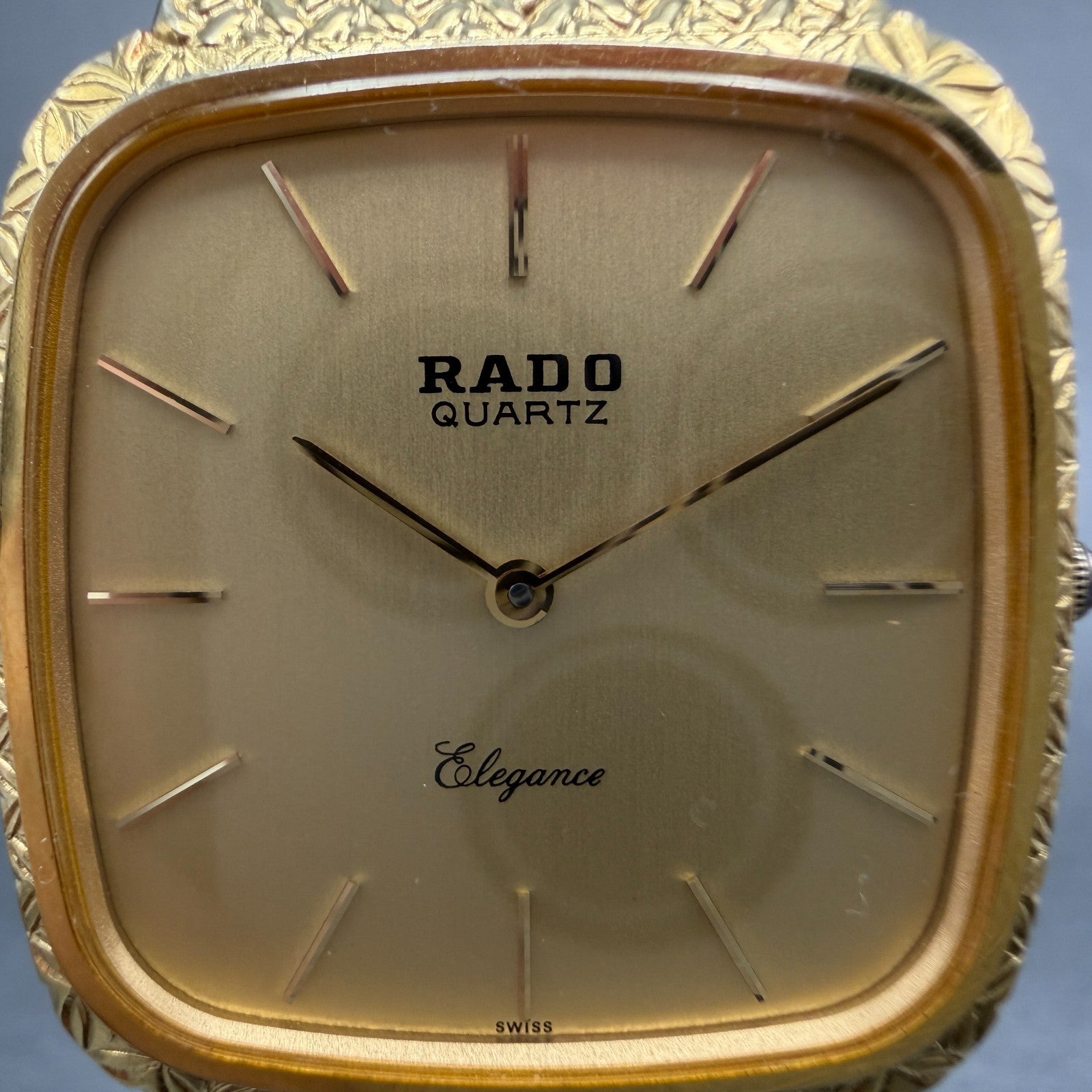Rado Elegance Watch Men 30mm Gold Dial Gold Tone Rectangle 128.9005.2 New Batt1