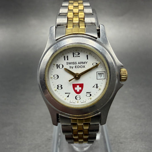 Edox Swiss Army Watch Women 24mm White Dial Two Tone Date Round New Battery0