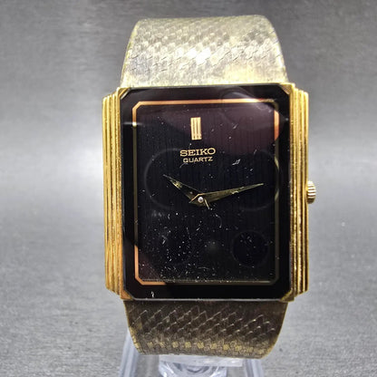 Seiko Tank Watch Men 26mm Black Dial Gold Tone Rectangle 7430-5160 PARTS0