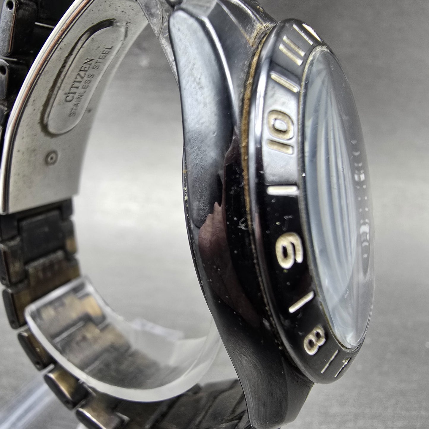 Citizen Eco-Drive Watch Men 38mm Black Dial Black Tone Atomic Date PARTS!!! H4164