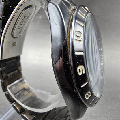 Citizen Eco-Drive Watch Men 38mm Black Dial Black Tone Atomic Date PARTS!!! H4164