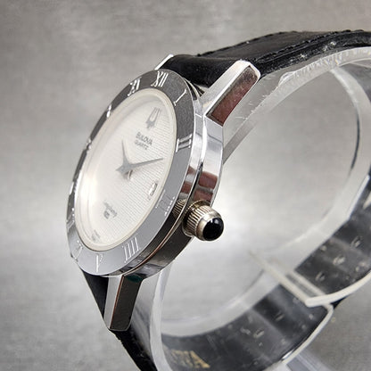 Bulova Longchamp Watch Women 25mm White Dial Silver Tone Date Round New Battery2
