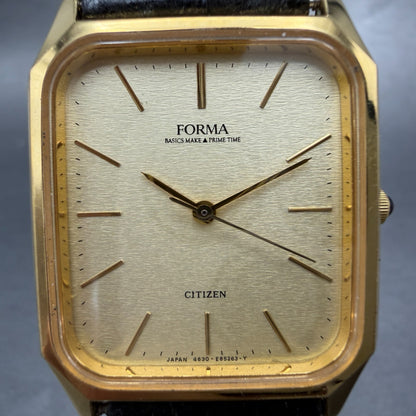 Citizen Forma Tank Watch Men 28mm Champagne Dial Gold Tone 4630-E63018 New Batt1