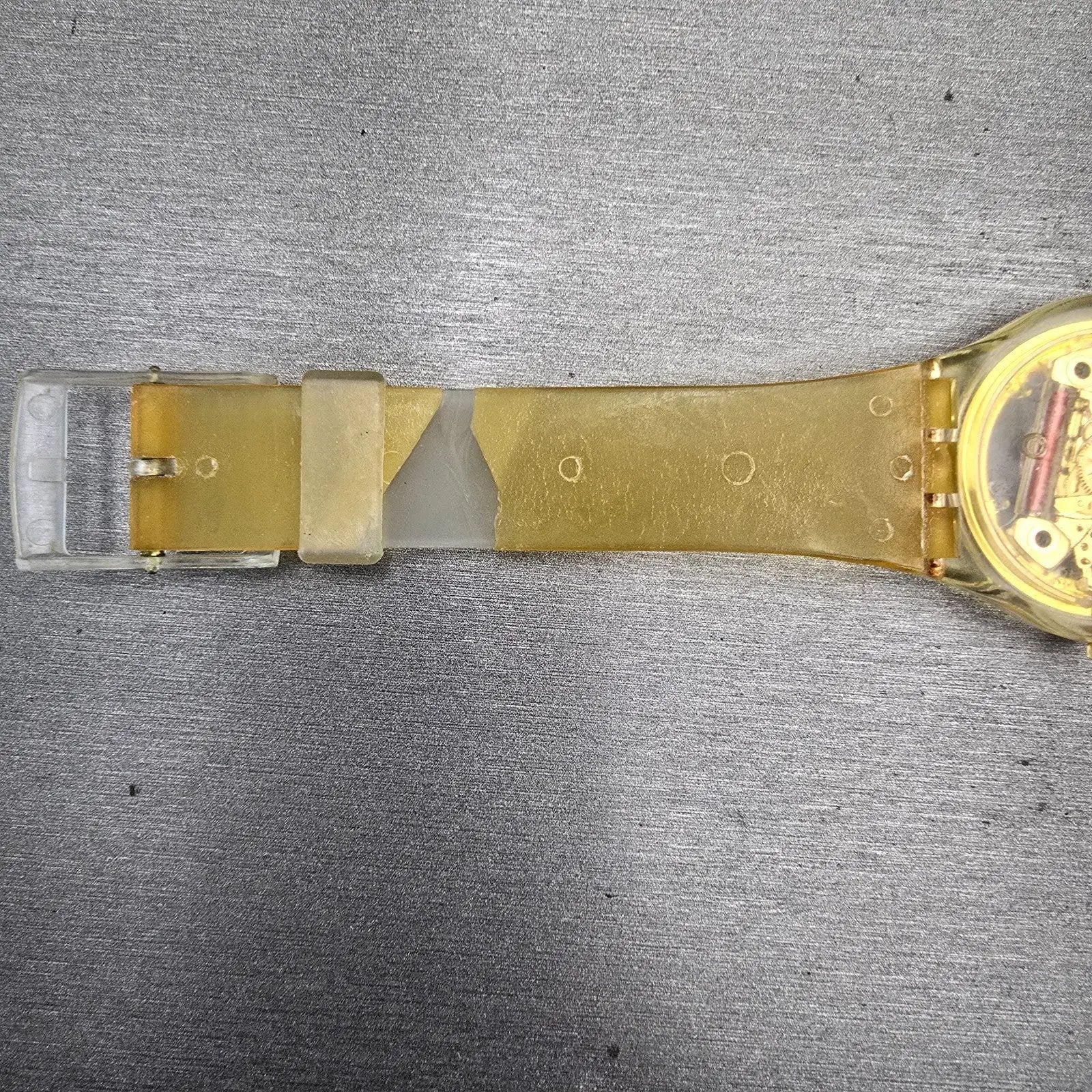 Swatch Golden Jelly Watch Men 34mm Skeleton Dial Clear Case READ! GZ115 New Batt8