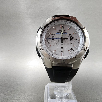 Casio Wave Ceptor Watch Men 43mm White Dial Black Tone Date Chrono Solar Runs5