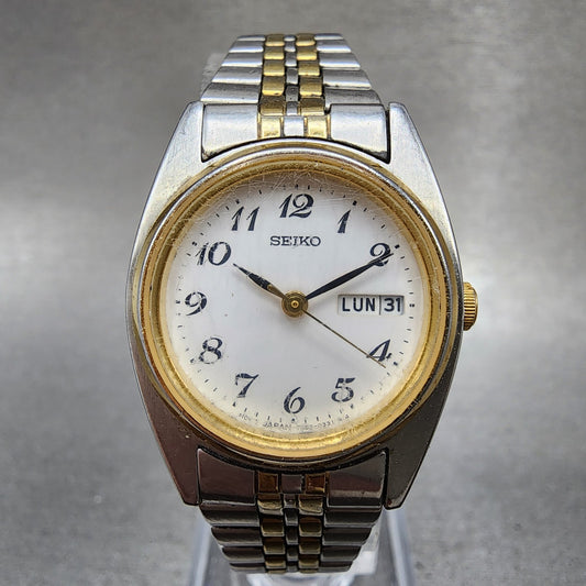 Seiko Watch Women 25mm White Dial Two Tone Daydate 7n430011 Round New BatteryBA0