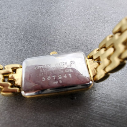 Citizen Tank Watch Women 13mm MOP Dial Gold Tone Rectangle 5421S036505 New Batt9