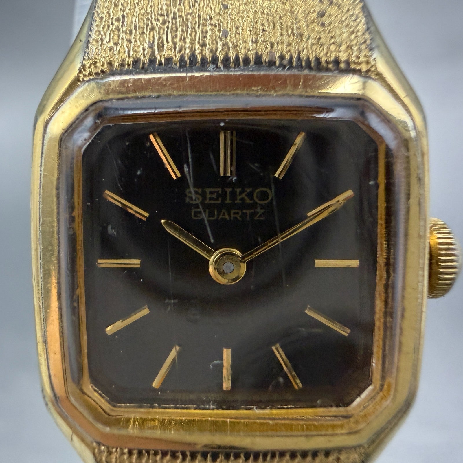Seiko Tank Watch Women 17mm Brown Dial Gold Tone Rectangle 5420-5019 New Batt B21