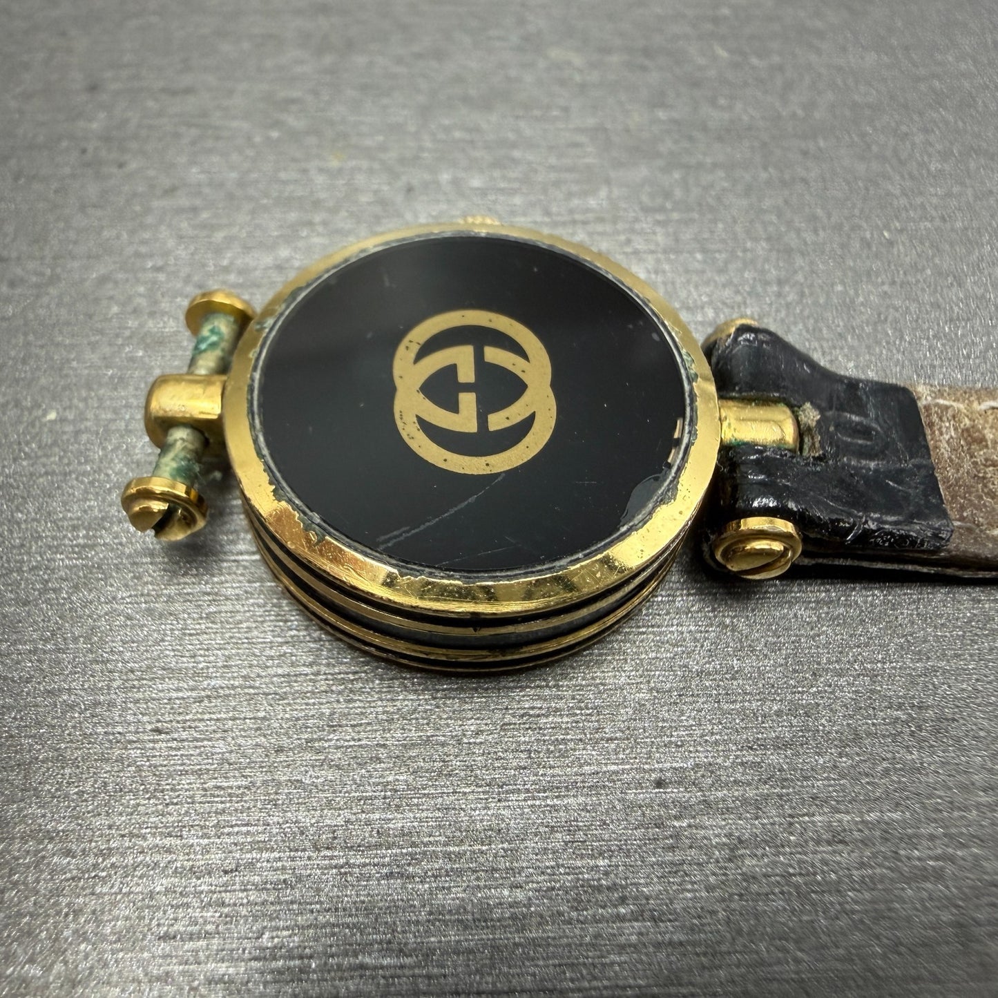 Gucci 2000L Watch Women 21mm Black Dial Gold Plated Round Vintage PARTS10