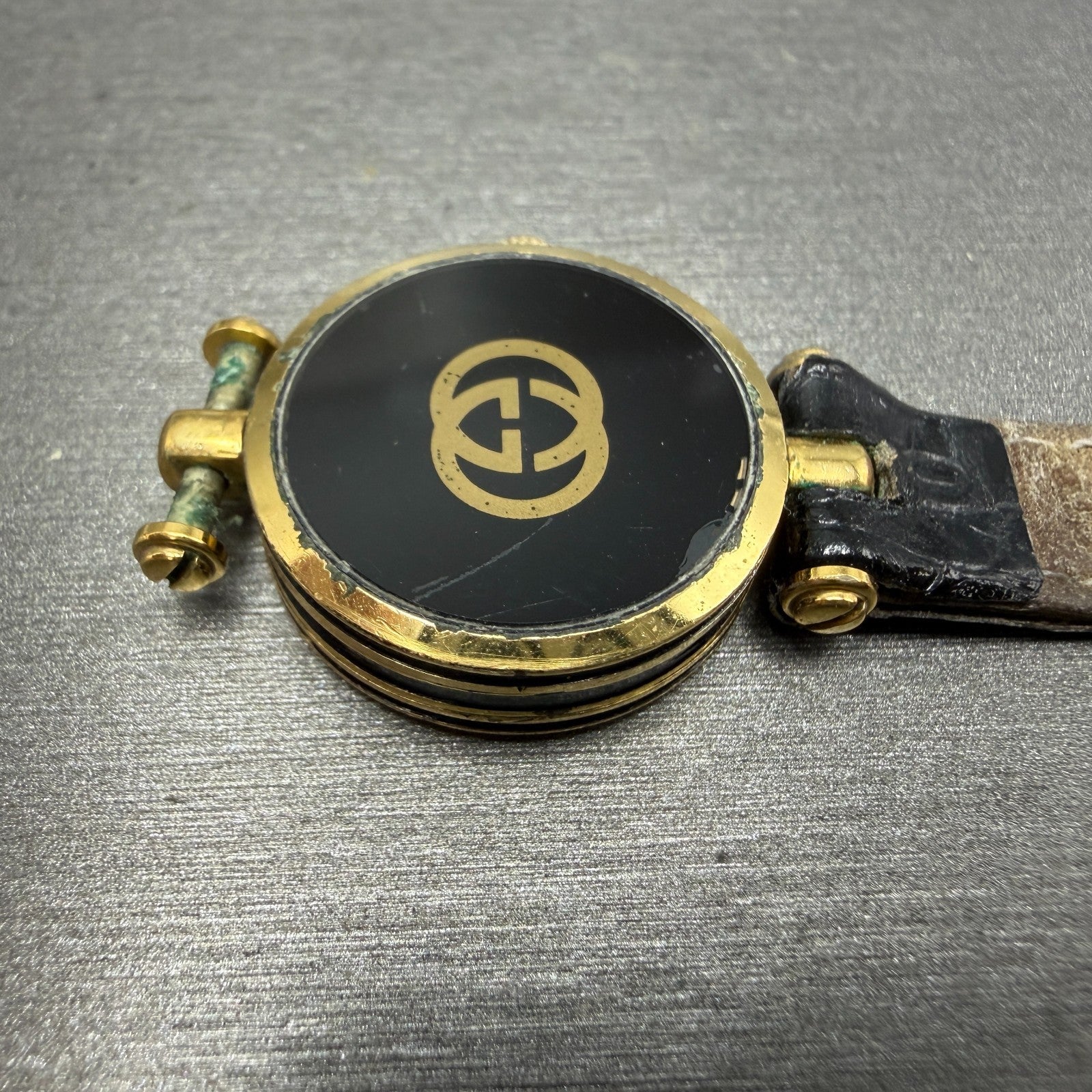 Gucci 2000L Watch Women 21mm Black Dial Gold Plated Round Vintage PARTS10