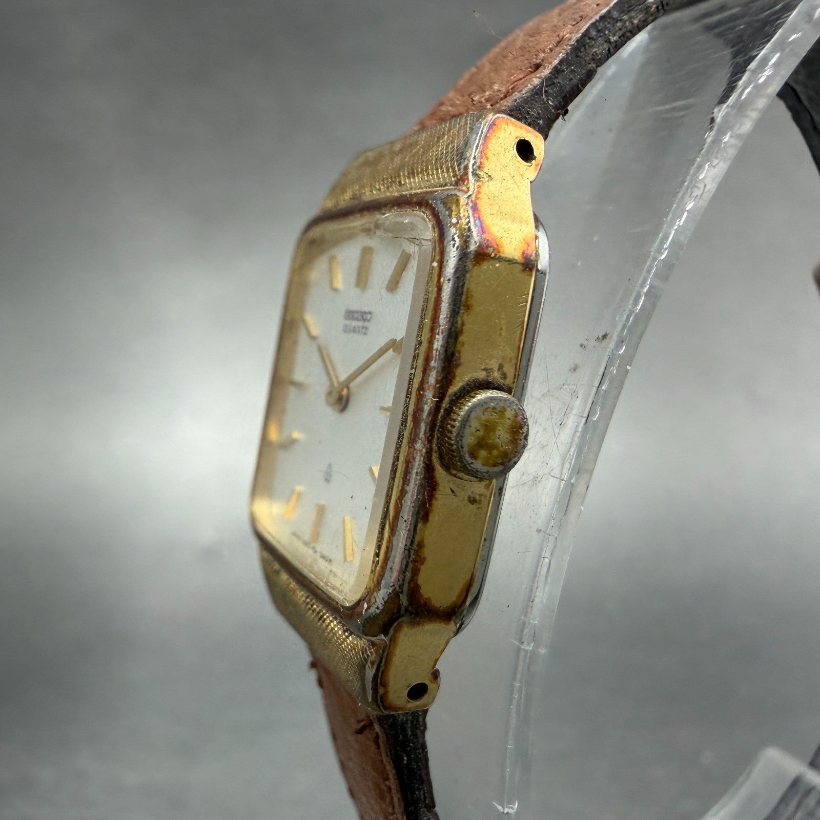 Seiko Tank Watch Women 19mm Silver Dial Gold Tone 1400-5830 New Battery Vintage2