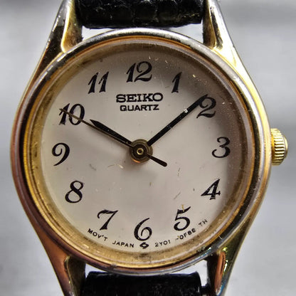 Seiko Watch Women 20mm Ivory Dial Gold Tone Round 2Y01-0A19 New Battery Vintage1