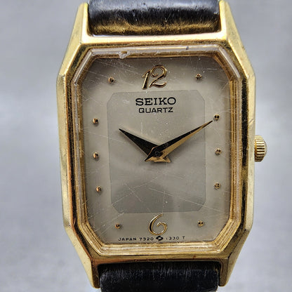 Seiko Tank Watch Women 18mm Gray Dial Gold Tone Rectangle 73206160 New Battery1