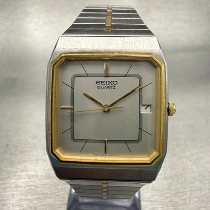 Seiko Tank Watch Men 29mm Silver Dial Two Tone Date Rectangle 6532-5020 New Batt0