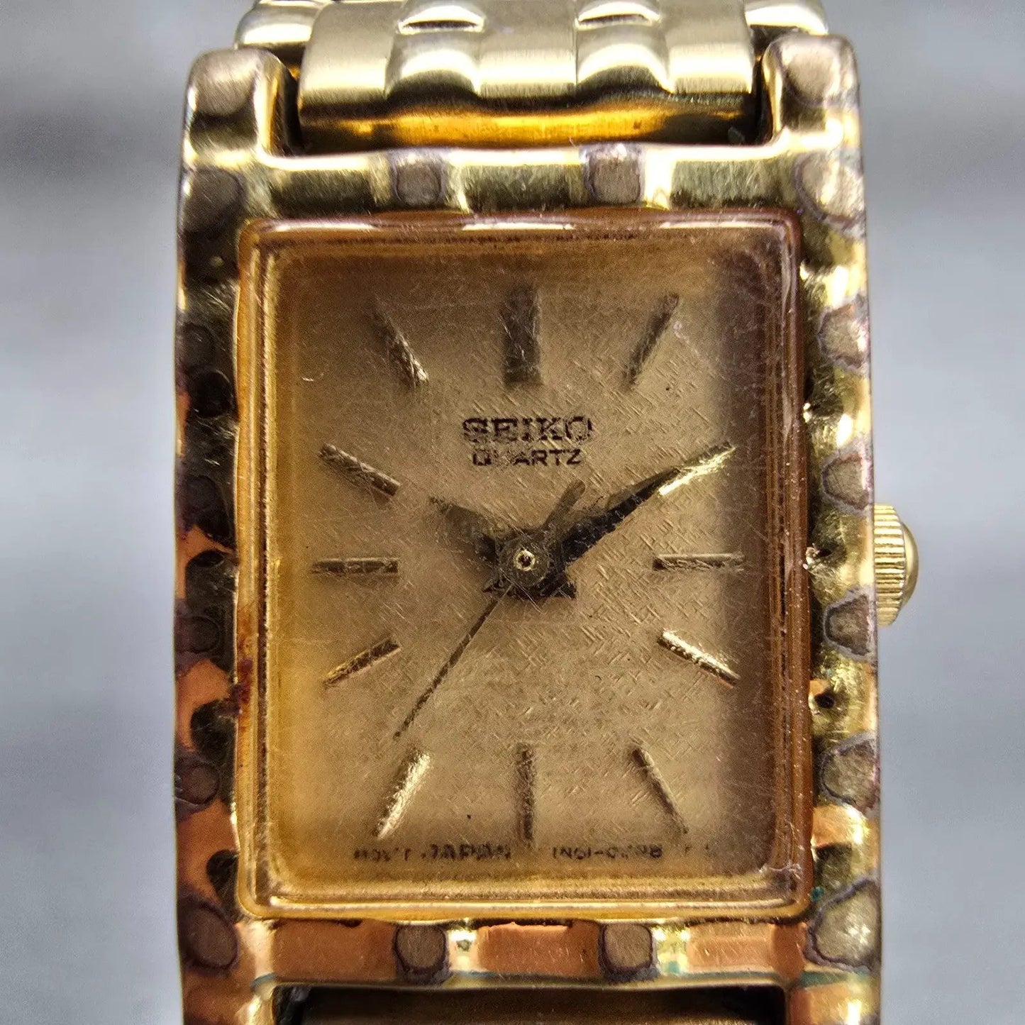 Seiko Watch Women 16mm Gold Dial Gold Tone Rectangle 1N01-5A69 New Battery VTG1