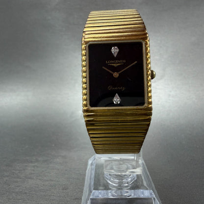 Longines Tank Watch Men 24mm Black Dial Gold Tone Rectangle New battery VTG5