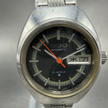 Seiko Automatic Watch Women 24mm Black Dial Silver Tone Daydate 2706-0090 Runs1