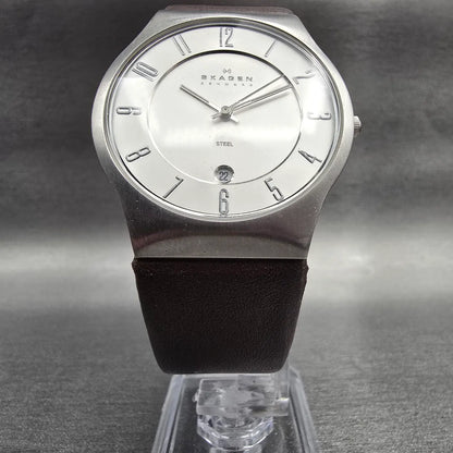 Skagen Grenen Watch Men 42mm Silver Dial Silver Tone Date 233XXLSL New Battery5