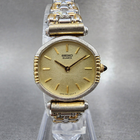 Seiko Watch Women 22mm Champagne Dial Two Tone Hexagon 23206190 New Battery0