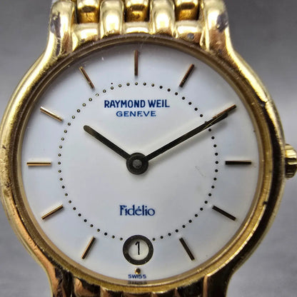 Raymond Weil Watch Women 24mm White Dial Gold Plated Date Round 4702 New Batt KT1