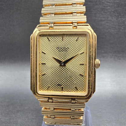 Bulova Tank Watch Men 24mm Gold Dial Gold Rectangle 92M99 New Battery VTG0