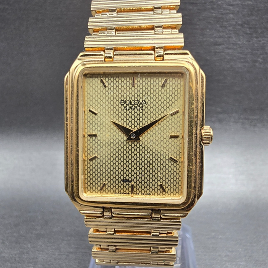 Bulova Tank Watch Men 24mm Gold Dial Gold Rectangle 92M99 New Battery VTG0