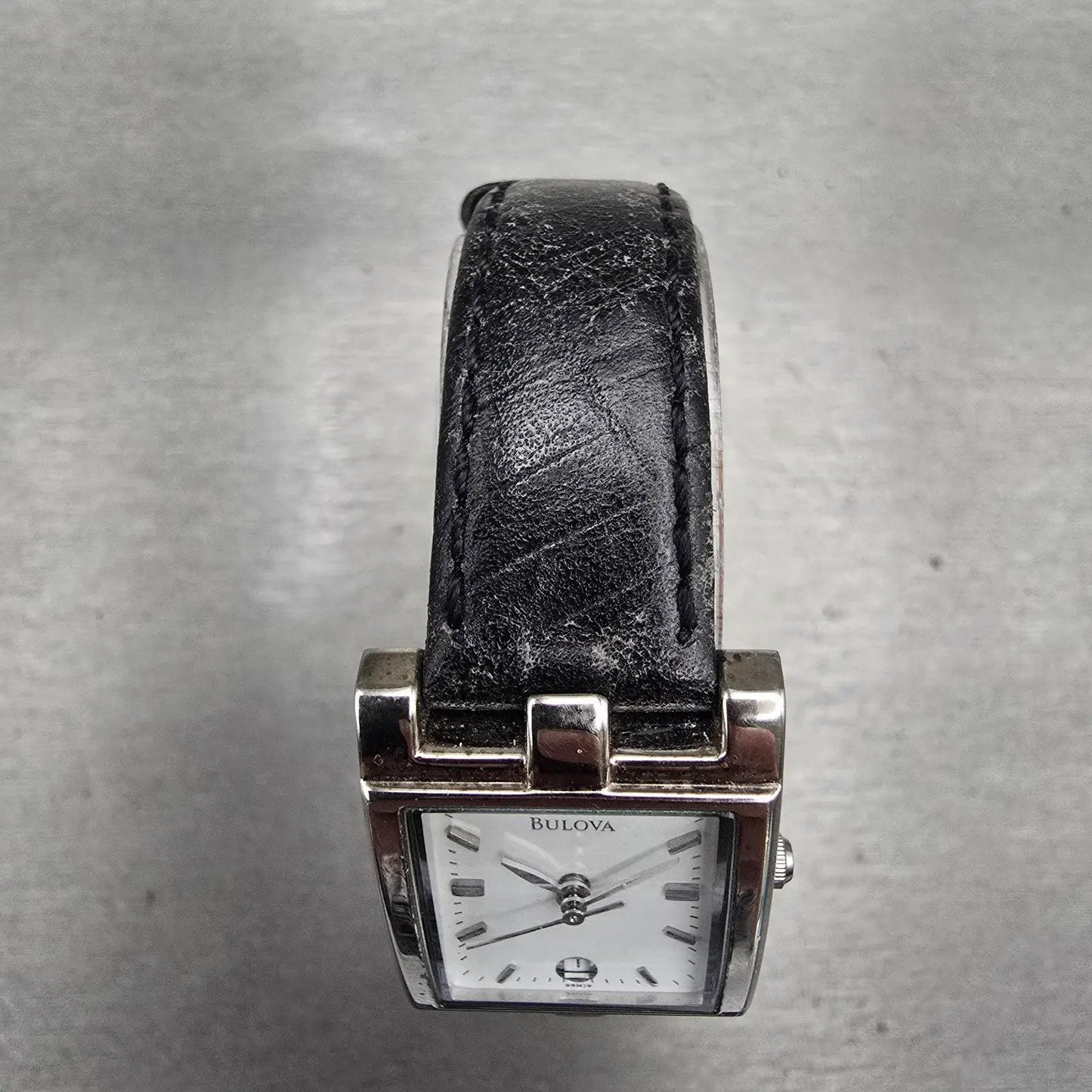 Bulova Watch Women 20mm White Dial Silver Tone Date Rectangle 96M19 New Battery4