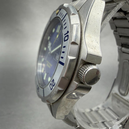 Casio Dive Watch Men 40mm Blue Dial Silver Tone Daydate Round EF-200 New Battery2
