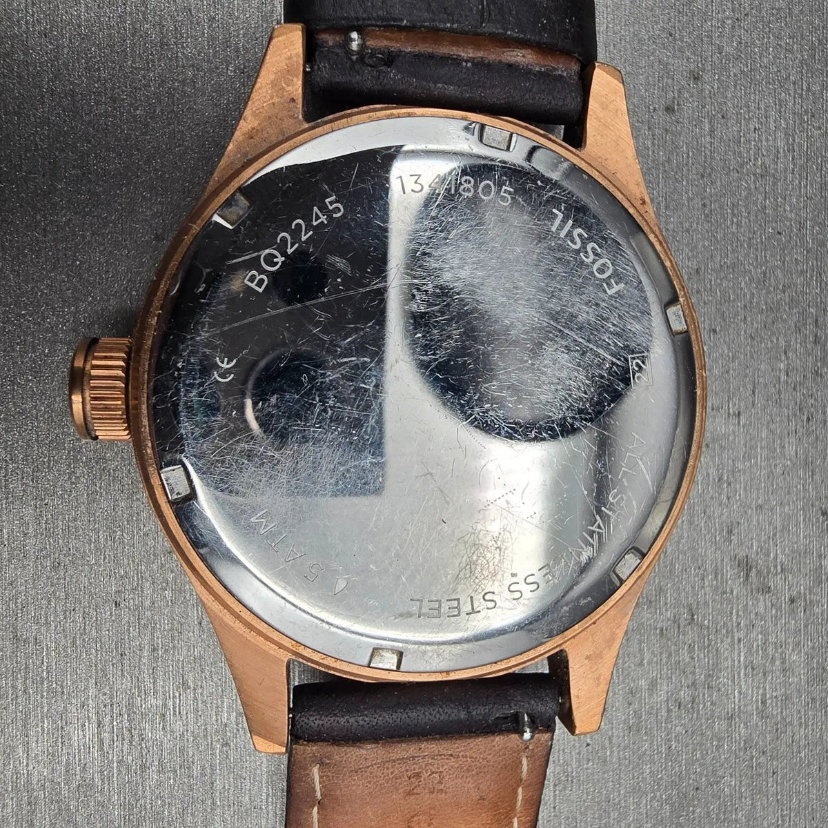 Fossil Watch Men 46mm White Dial Rose Gold Tone Round BQ2245 New Battery Leather10