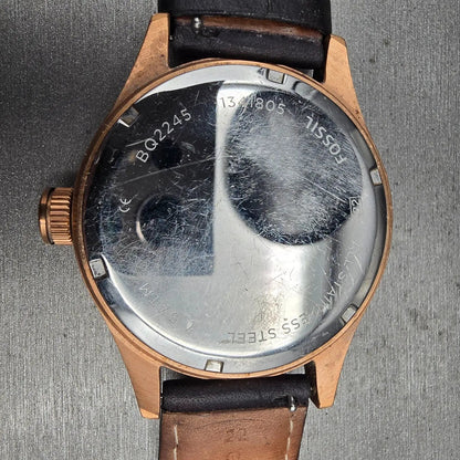 Fossil Watch Men 46mm White Dial Rose Gold Tone Round BQ2245 New Battery Leather10