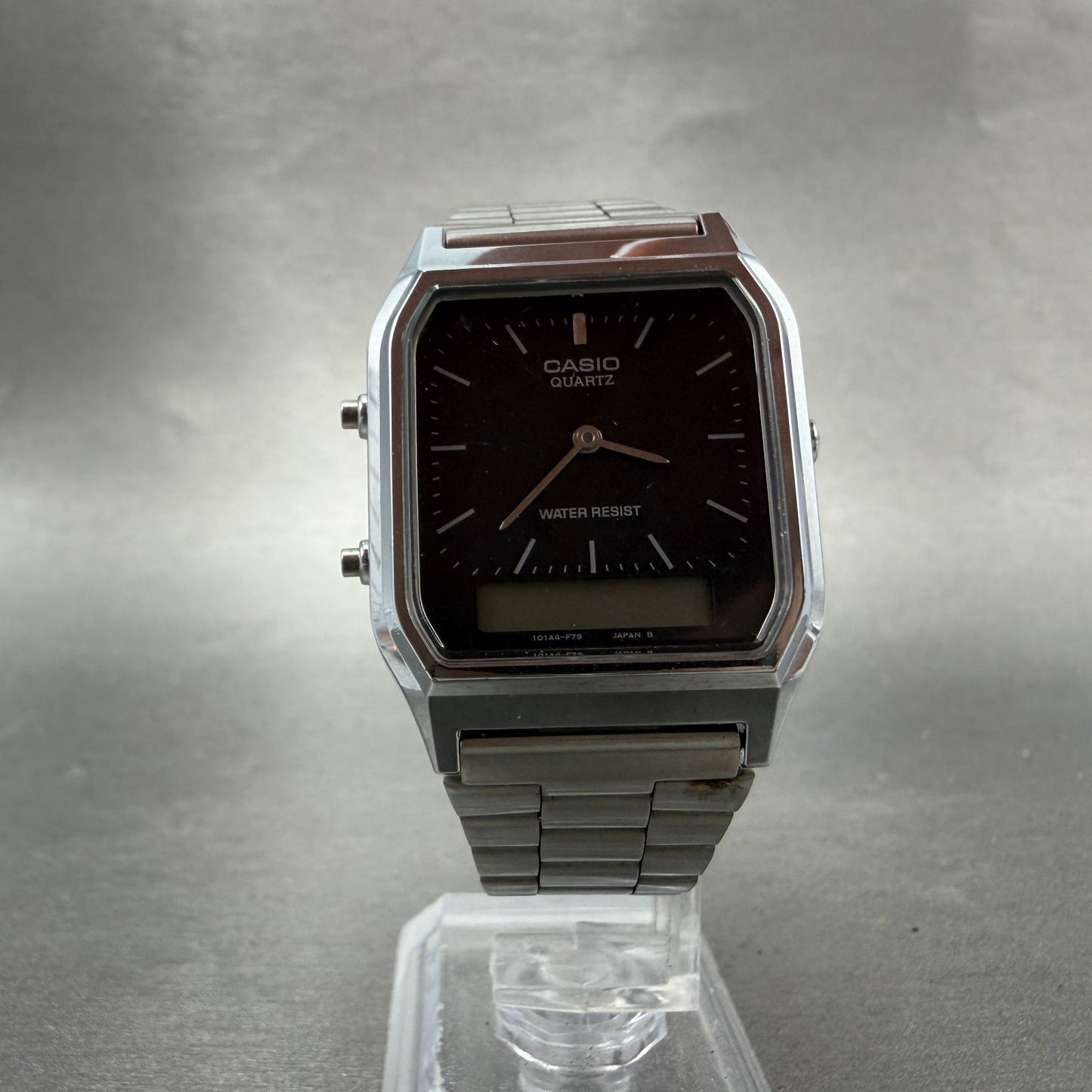 Casio AQ-230 Watch Men 30mm Black Dial Steel Alarm Chrono Analog Digital PARTS6