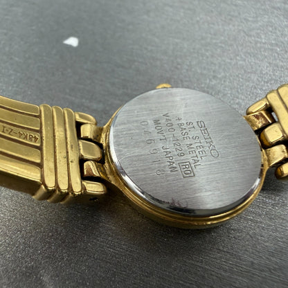 Seiko Watch Women 21mm Champagne Dial Gold Tone Round V400-1229 New Battery9